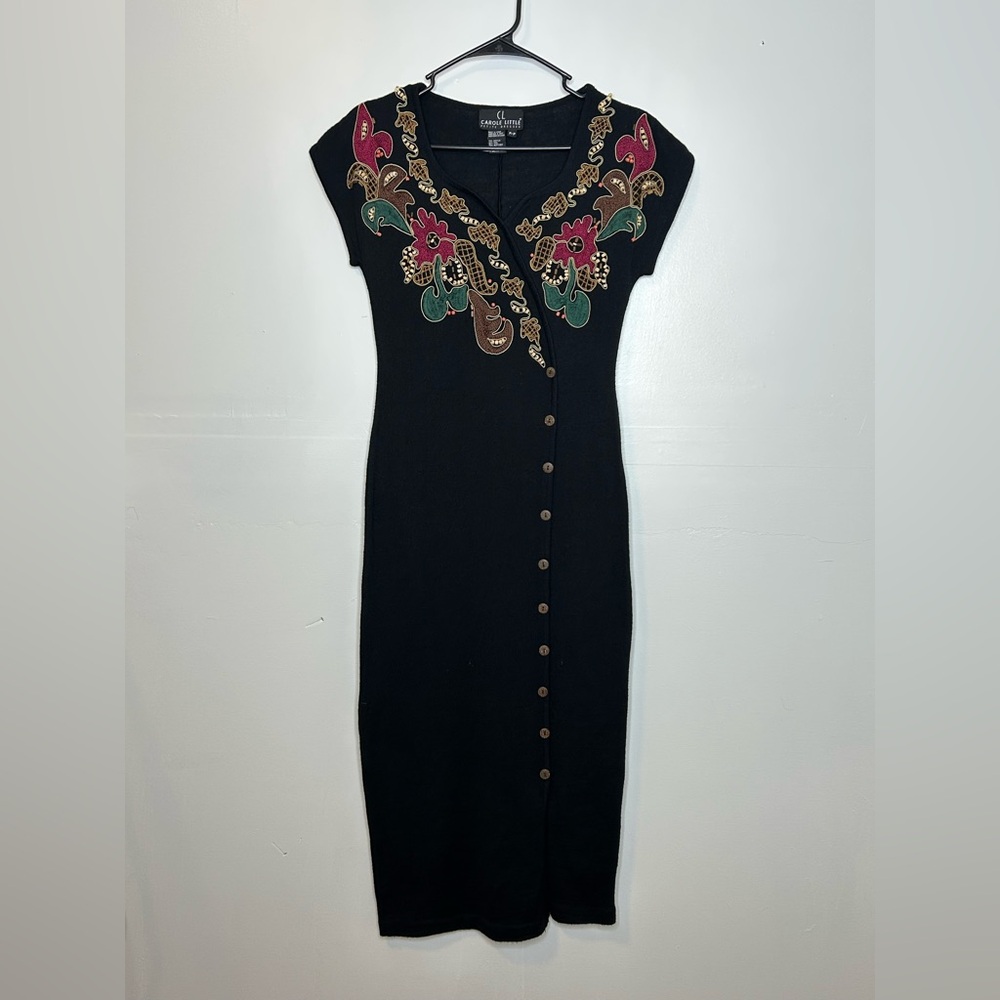 Carol Little Elegant Black Dress with Floral Embroidery